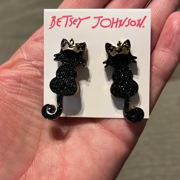 Betsy Johnson Dangle Black Cat Earrings - Picture 2 of 2